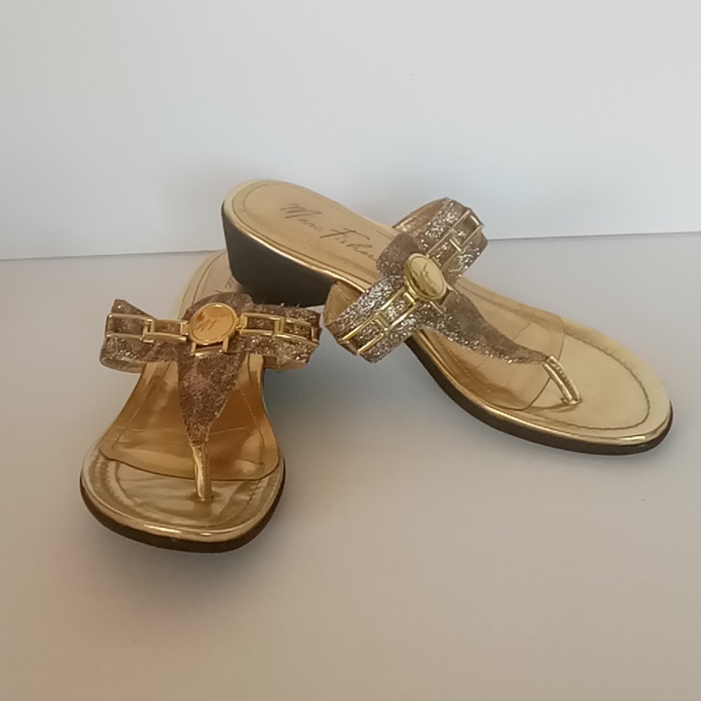 Marc Fisher gold glittery sandles